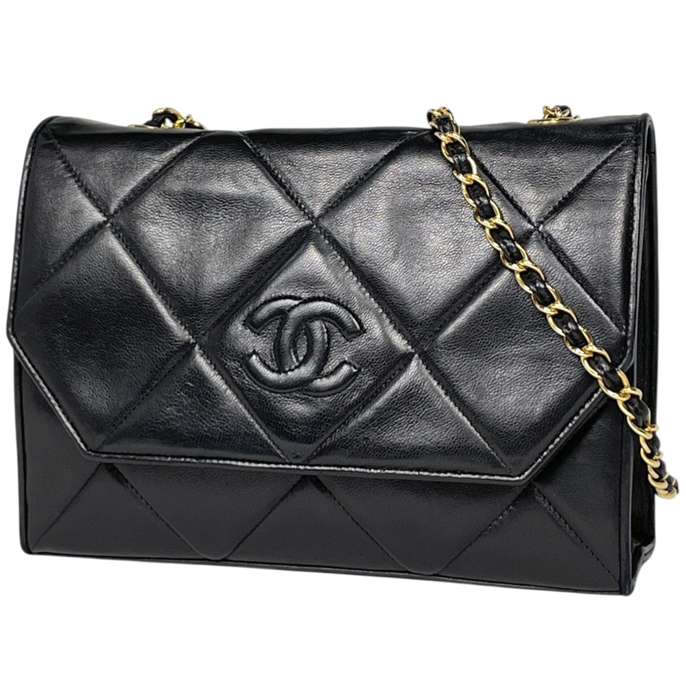 Chanel Coco Mark Chain Shoulder Bag, Matelassé Leather, Black, Women's